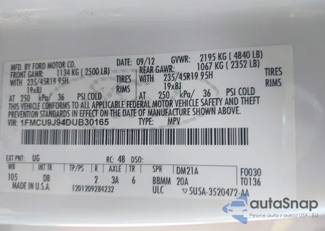 2013 Ford Escape Titanium z USA, uszkodzony, nr VIN 1FMCU9J94DUB30165